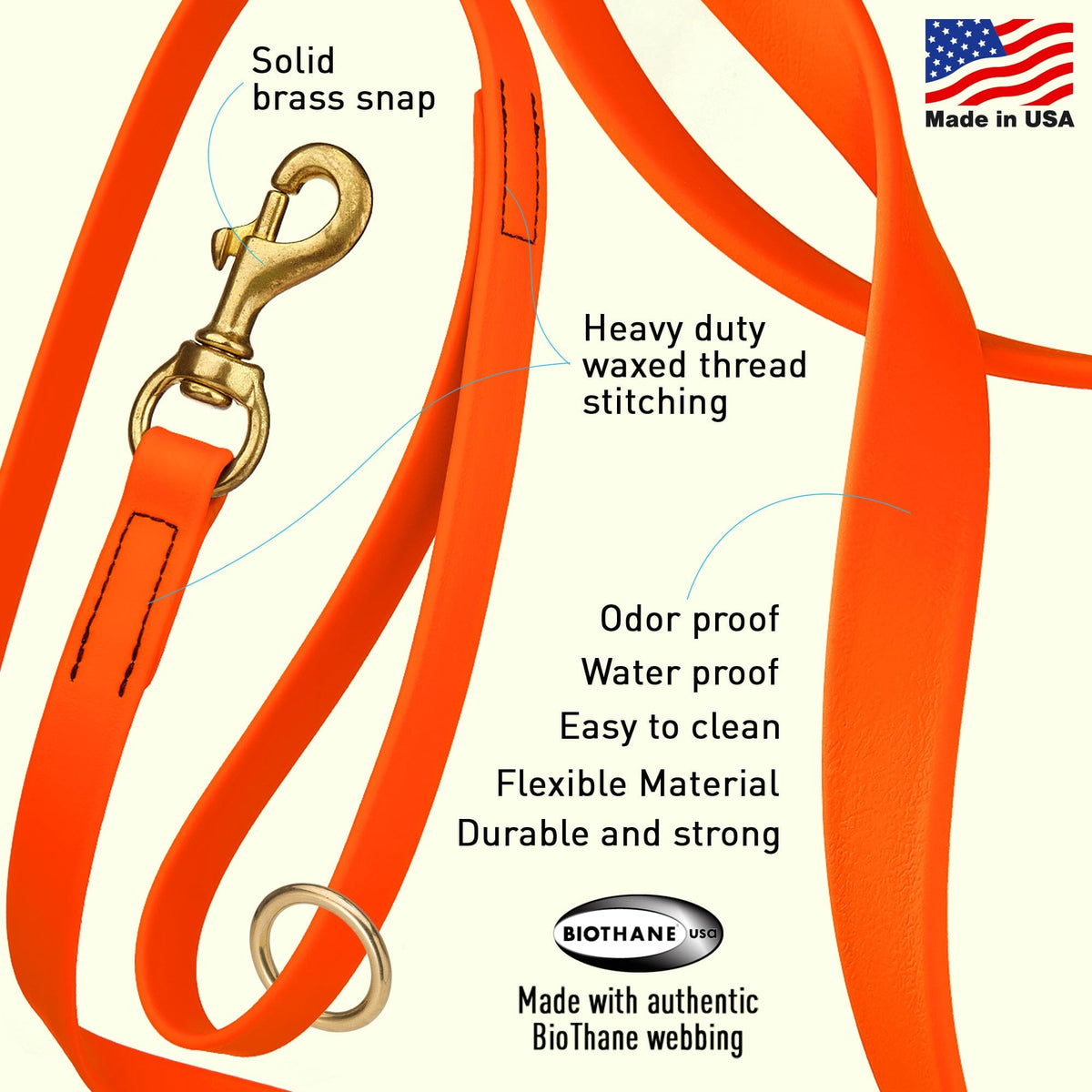 Viper BioThane Traffic Dog Lead - Brass Hardware