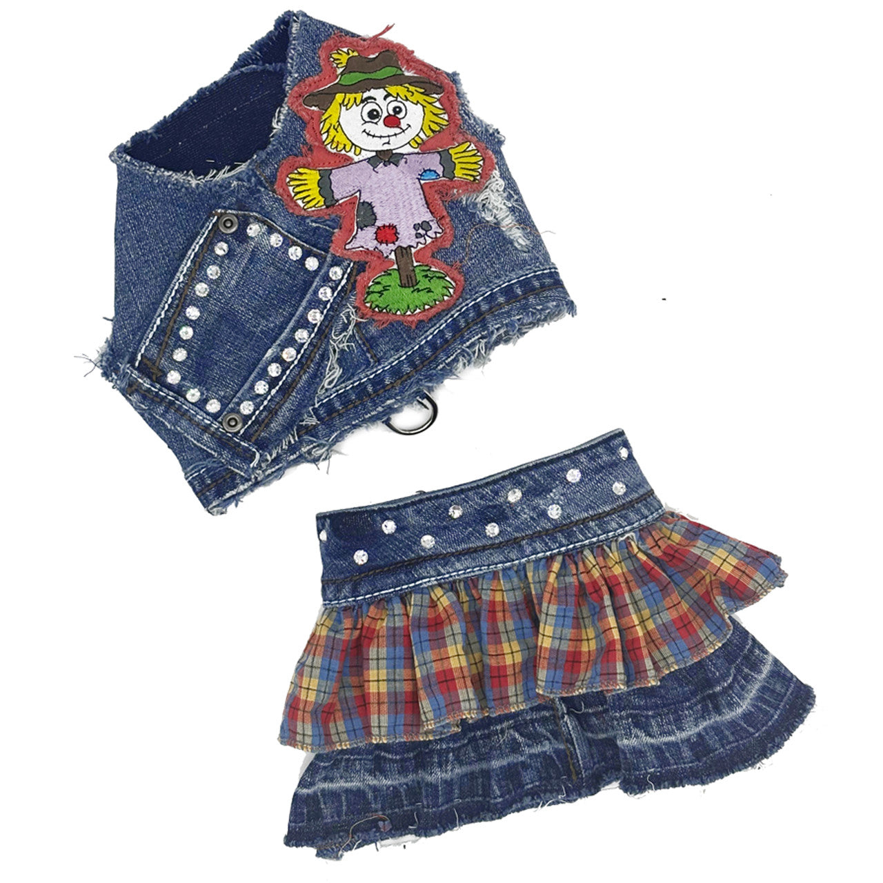 Vintage Scarecrow Harness Vest with Plaid Skirt