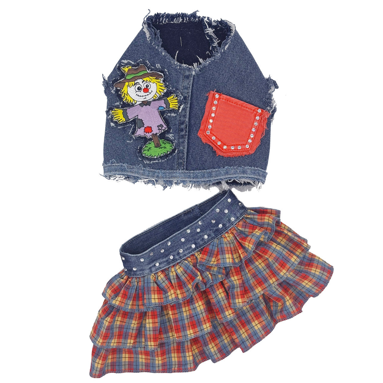 Vintage Scarecrow Harness Vest with Plaid Skirt