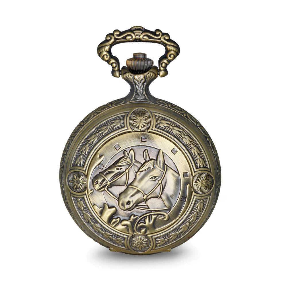 Charles Hubert Antique Gold Finish 2 Horses Pocket Watch