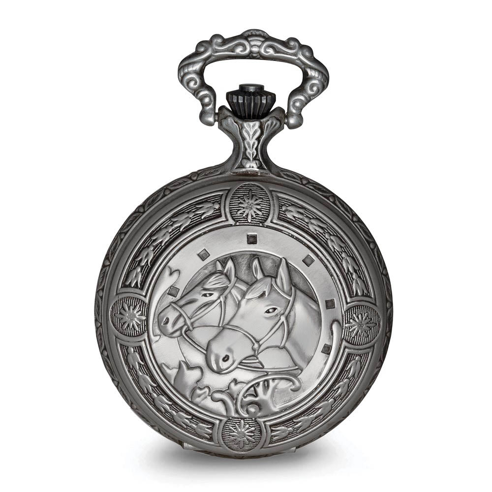 Charles Hubert Antique Chrome Finish 2 Horses Pocket Watch