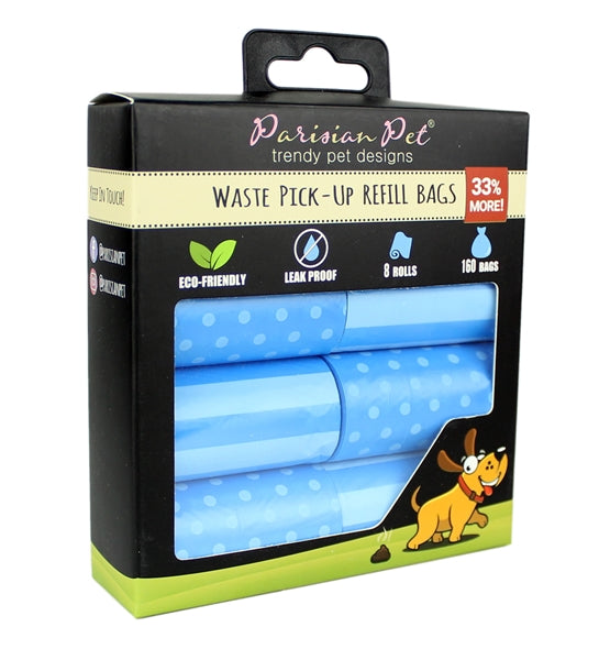 Parisian Pet Stripes & Dots Waste Bags - Blue, Disposable, Leak-Proof, Eco-Friendly Dog Waste Bags for Dogs & Cats