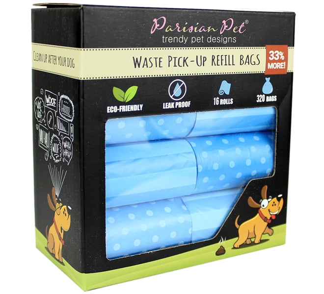 Parisian Pet Stripes & Dots Waste Bags - Blue, Disposable, Leak-Proof, Eco-Friendly Dog Waste Bags for Dogs & Cats