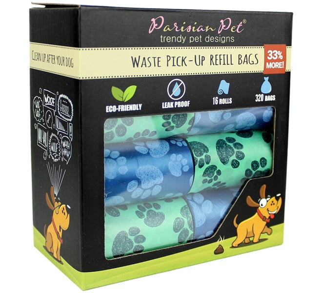 Parisian Pet Blue Green Paws Waste Bags for Dogs & Cats - Durable, Leak-Proof Pet Waste Bags, Green and Blue Paws Design