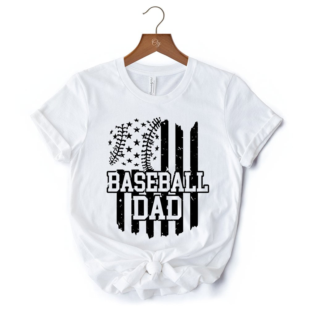 Baseball Dad T-Shirt, Black and White Patriotic Tee for Sports Fathers