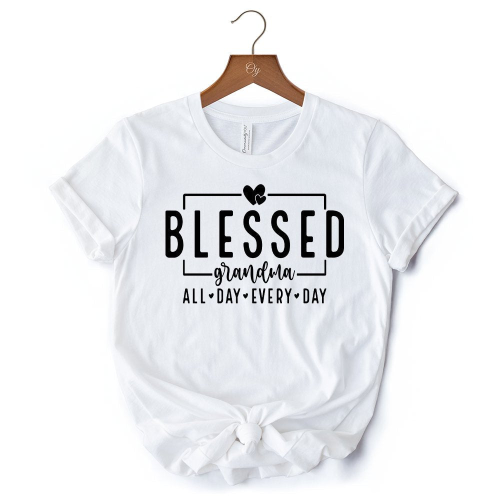 Blessed Grandma T-Shirt, All Day Every Day White and Black Tee for Faithful Grandmothers
