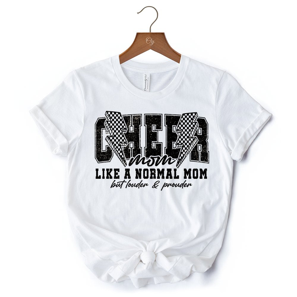 Cheer Mom Lightning T-Shirt, Cheerleader Retro White and Natural Tee for Proud Sports Mothers