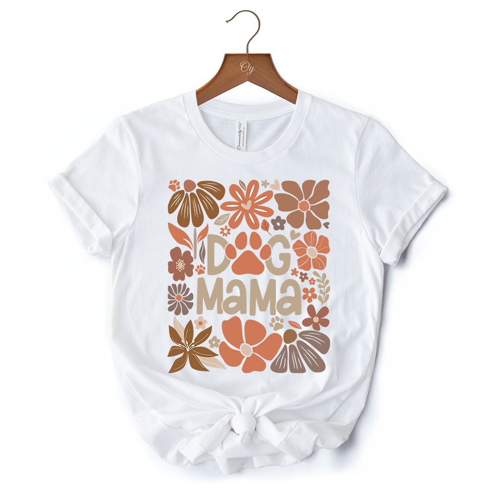 Dog Mama Boho Floral T-Shirt, White and Black Tee for Proud and Stylish Pet Lovers