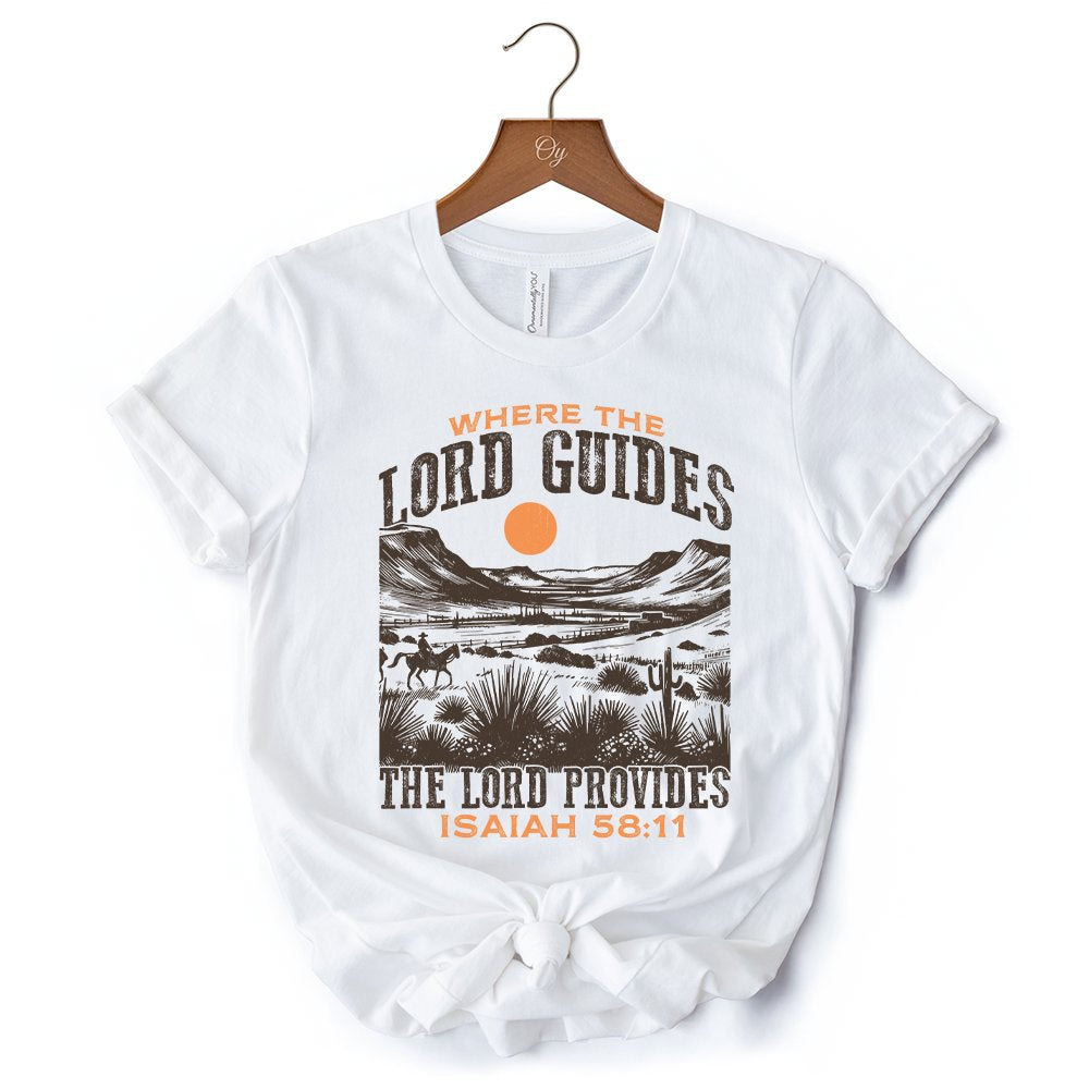 The Lord Provides Christian T-Shirt, Retro Western Desert Worship White and Natural Tee