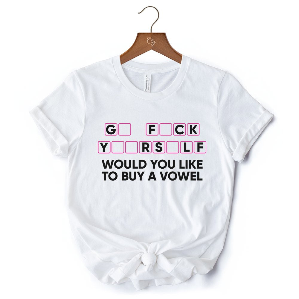 Would You Like To Buy A Vowel Puzzle T-Shirt, Funny Sarcastic White and Natural Tee for Witty Women
