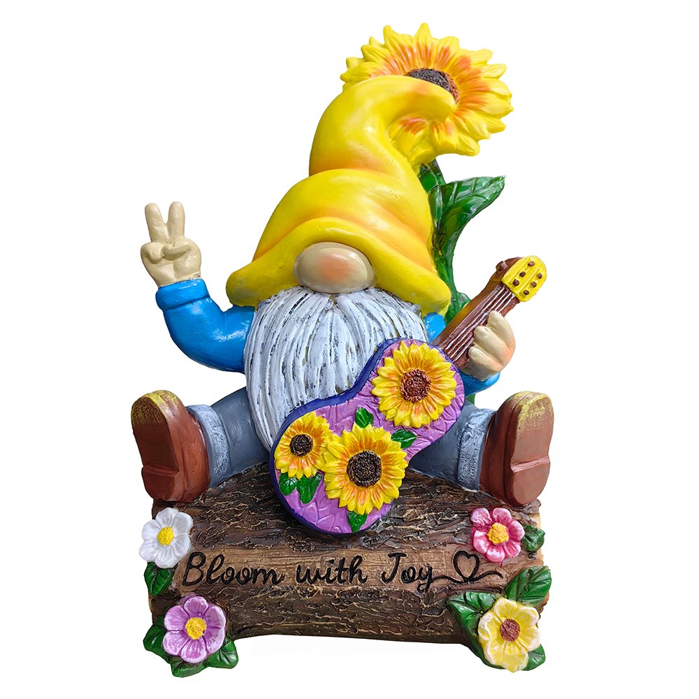 Bloom with Joy Sunflower Gnome 10" Garden Statue Figurine with Guitar, Spring and Summer Home Decoration