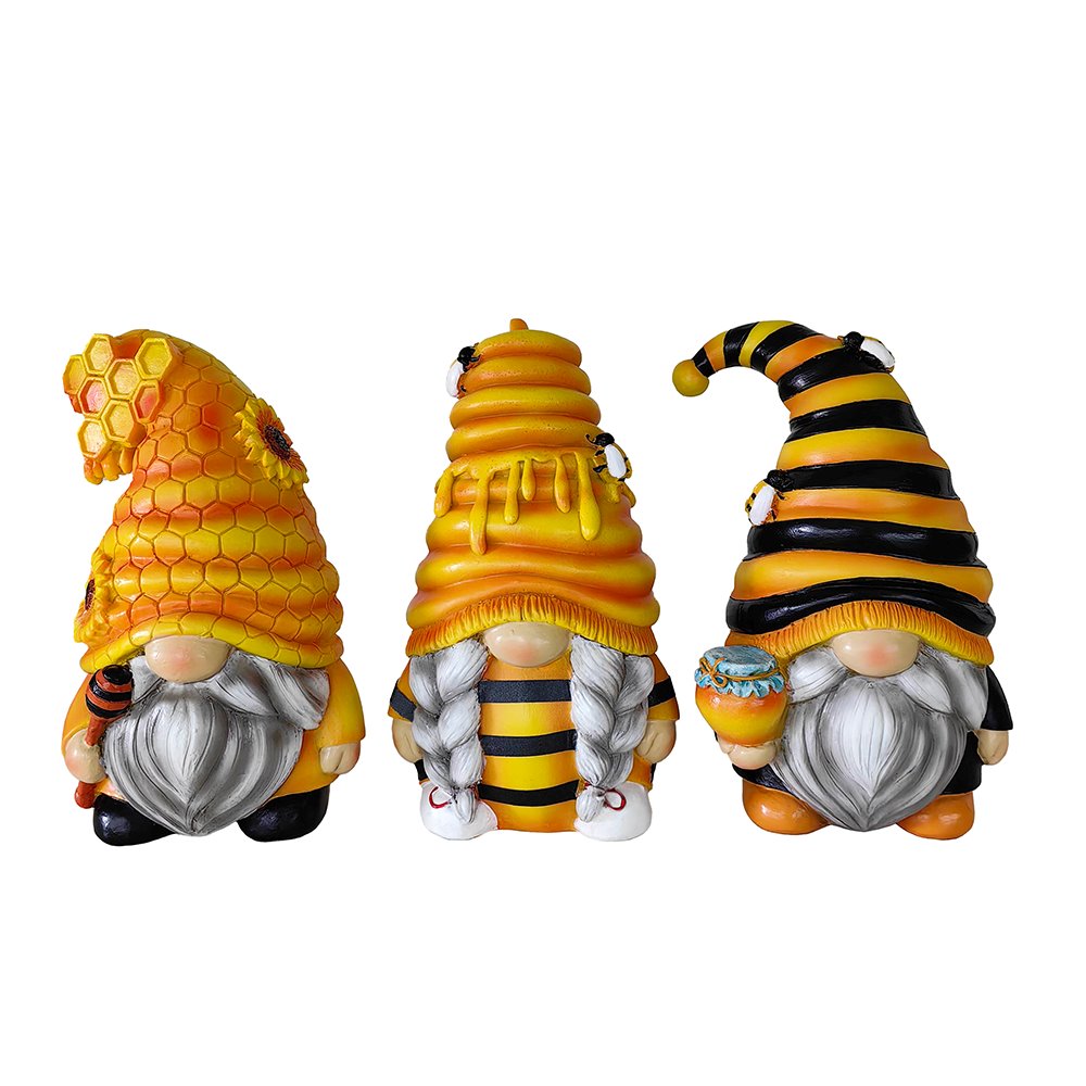 Buzzy Trio Set of Three Bumble Bee Gnome Figurines, 6" Tiered Tray Home or Garden Decoration