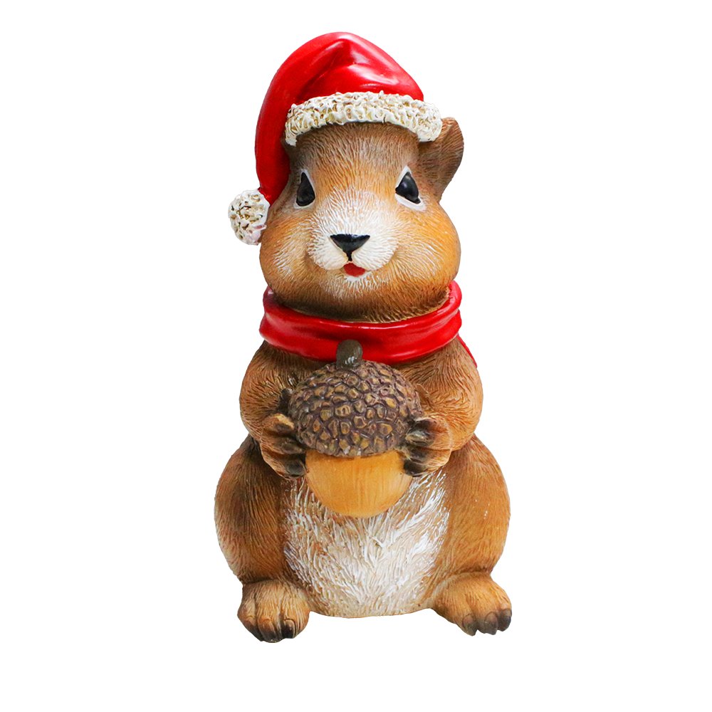 Charming Chipmunk with Santa Hat Figurine, 5" Playful Christmas Rodent Garden Statue