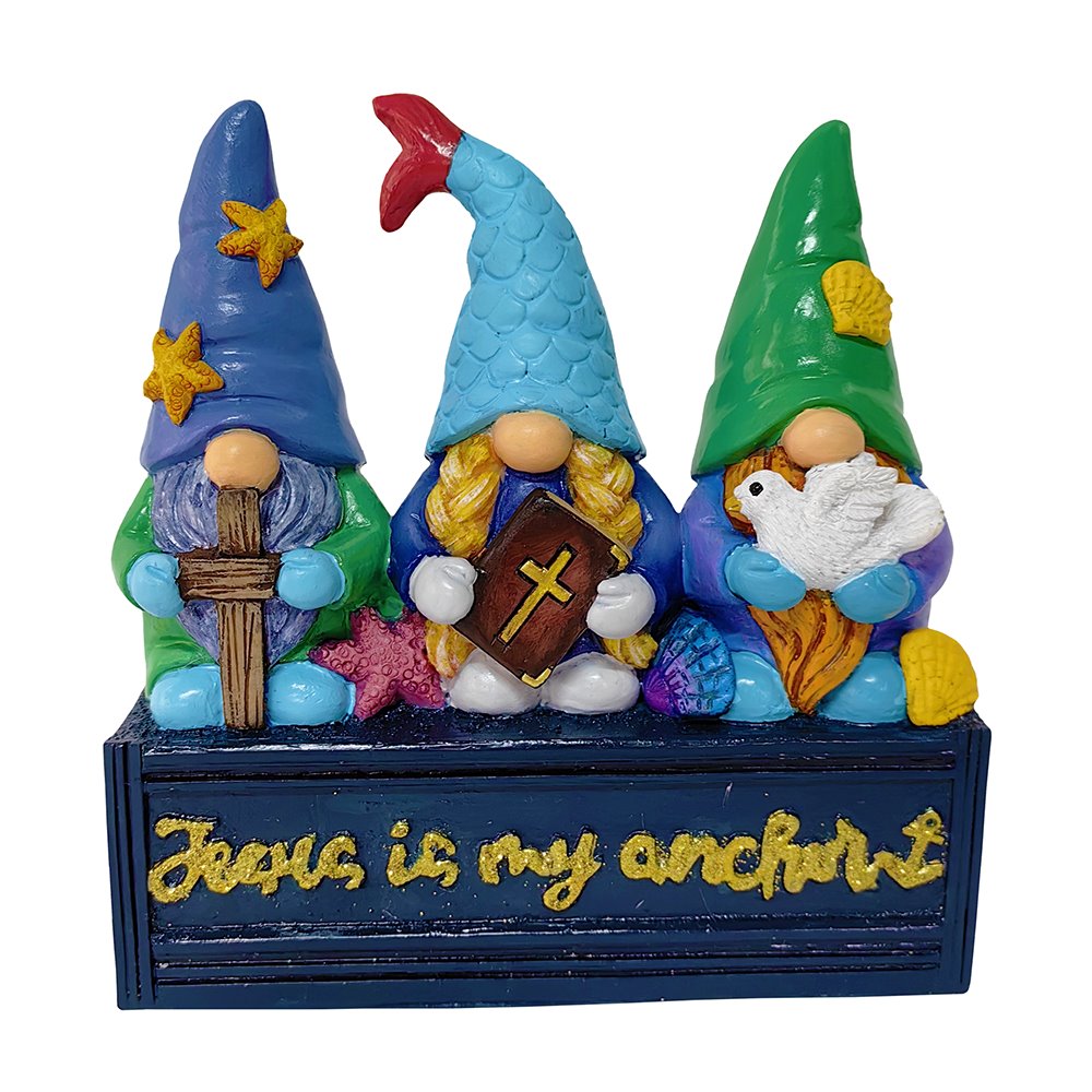 Nautical Themed Religious Gnome Figurine, Jesus is my Anchor 6" Beach House Statue