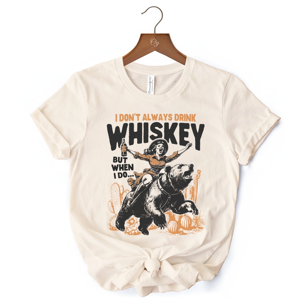 Alcohol Humor Retro T-Shirt, Funny Whiskey White and Natural Western Tee for Country Girl