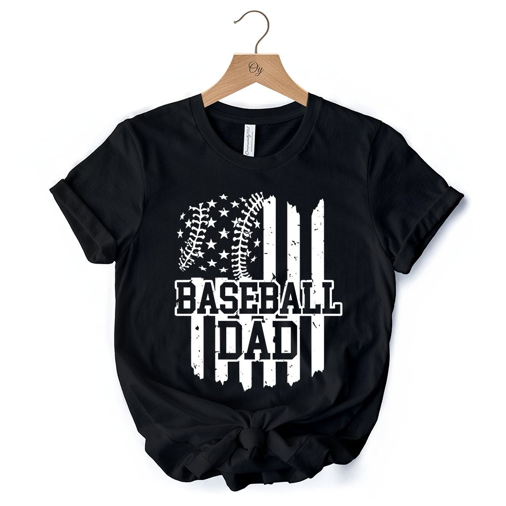 Baseball Dad T-Shirt, Black and White Patriotic Tee for Sports Fathers