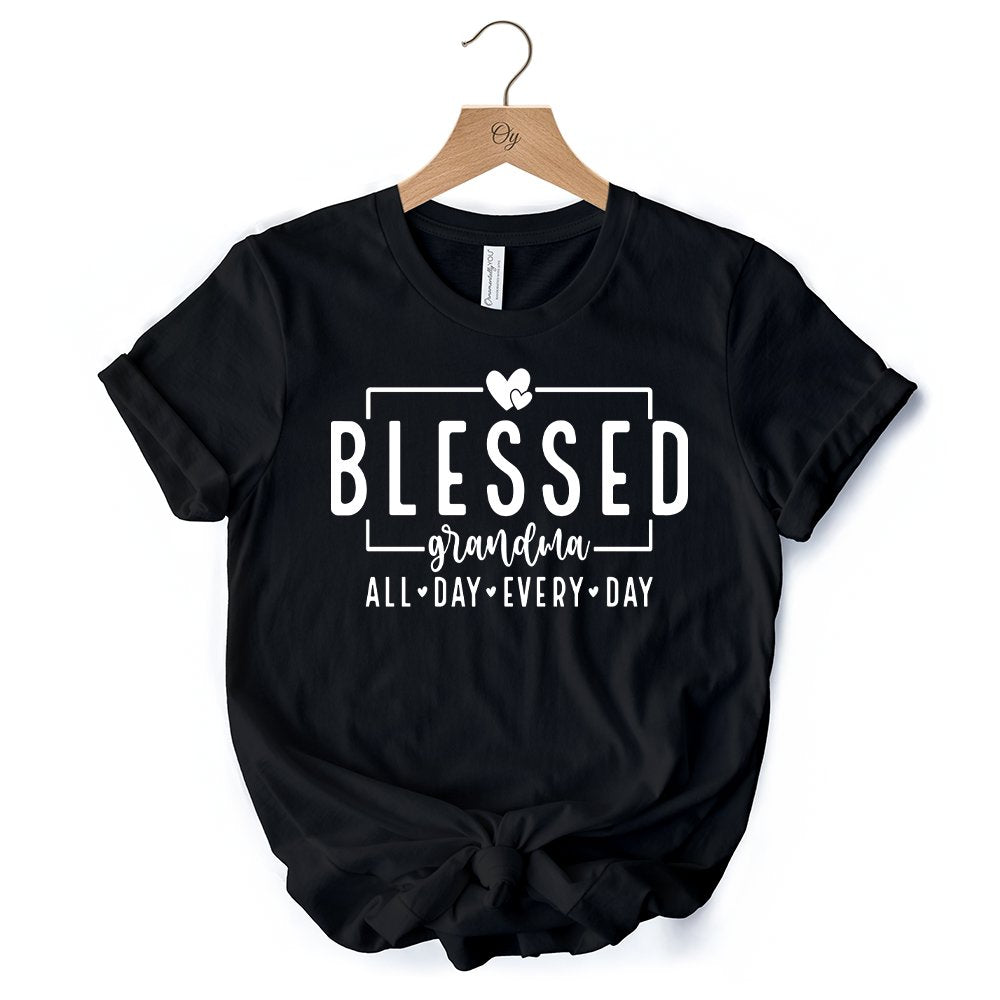 Blessed Grandma T-Shirt, All Day Every Day White and Black Tee for Faithful Grandmothers