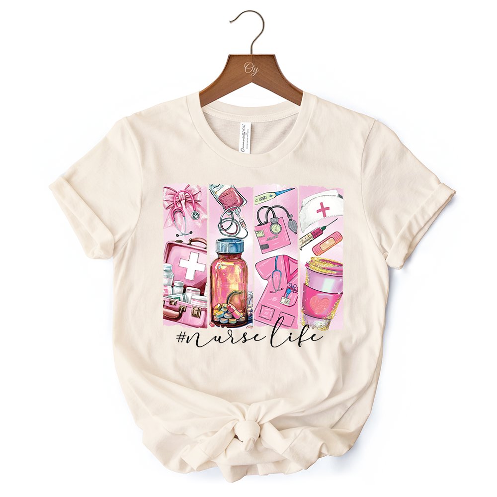 Nurse Life T-Shirt, White and Natural Medical Essentials Tee for Coquette Nurses