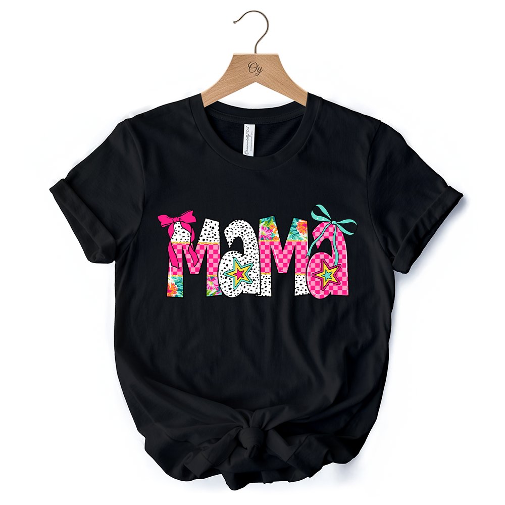 Preppy Pink Mama Coquette T-Shirt, Retro White and Black Tee for Trendy and Stylish Moms