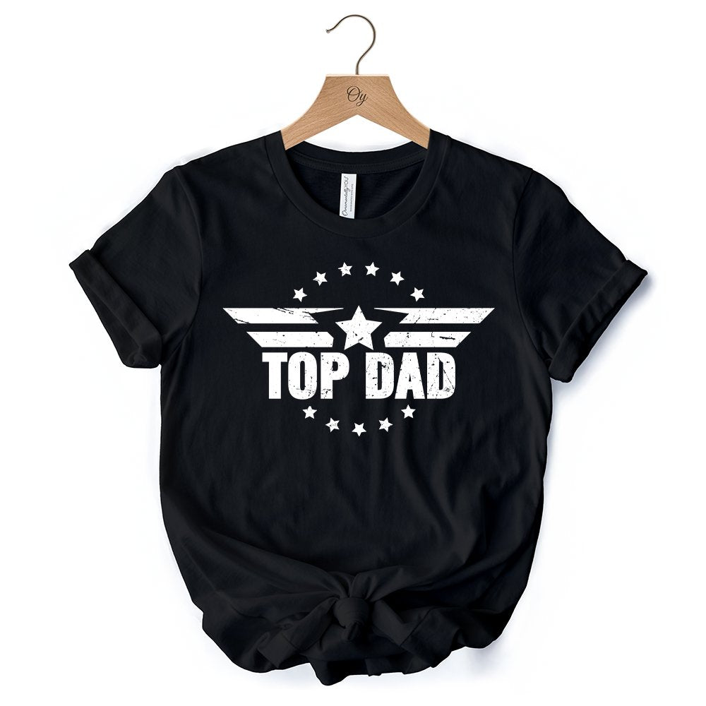 Top Dad Military Star T-Shirt, White and Black Patriotic Tee for Heroic and Proud Fathers