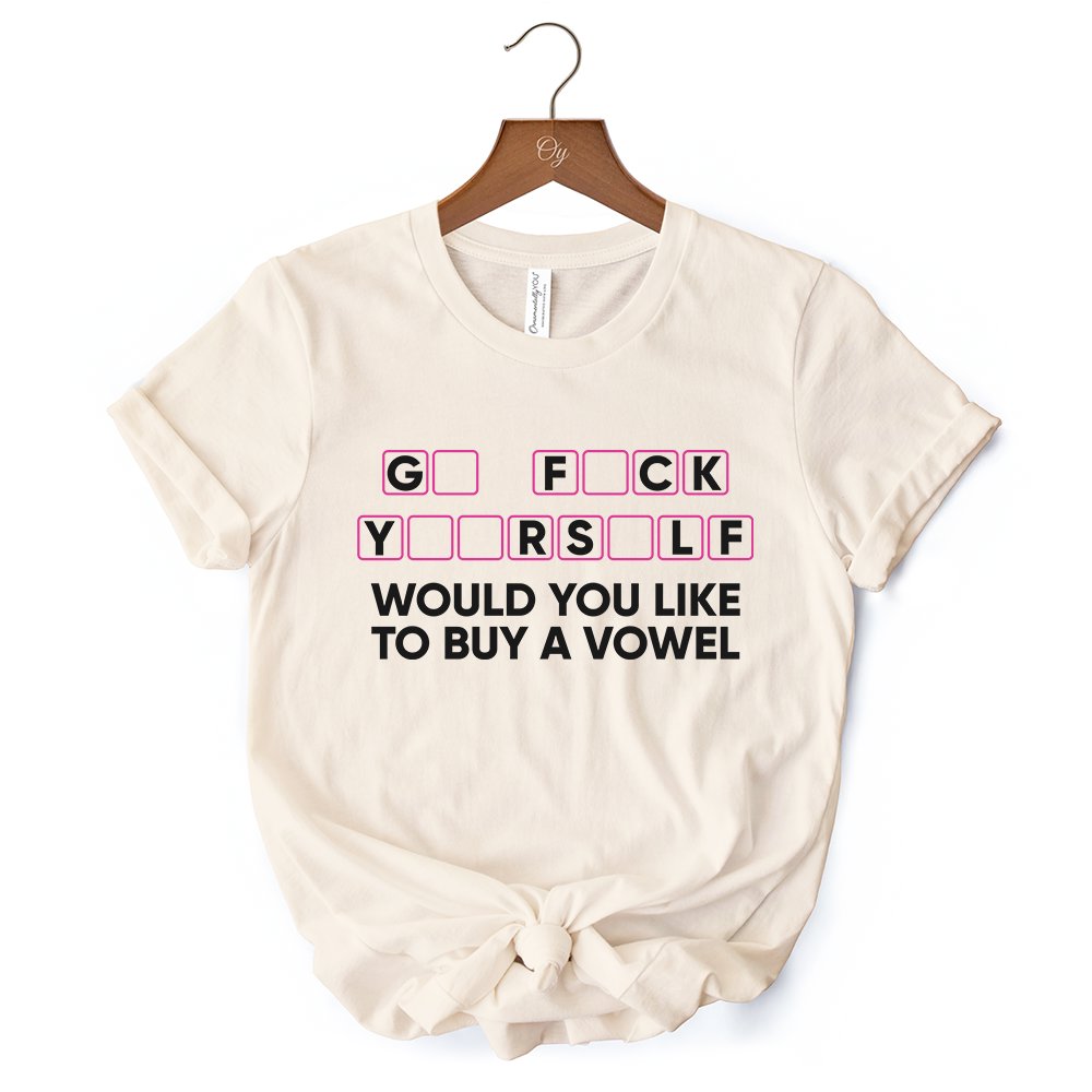 Would You Like To Buy A Vowel Puzzle T-Shirt, Funny Sarcastic White and Natural Tee for Witty Women