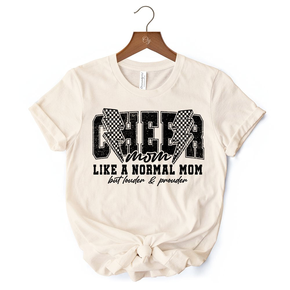 Cheer Mom Lightning T-Shirt, Cheerleader Retro White and Natural Tee for Proud Sports Mothers
