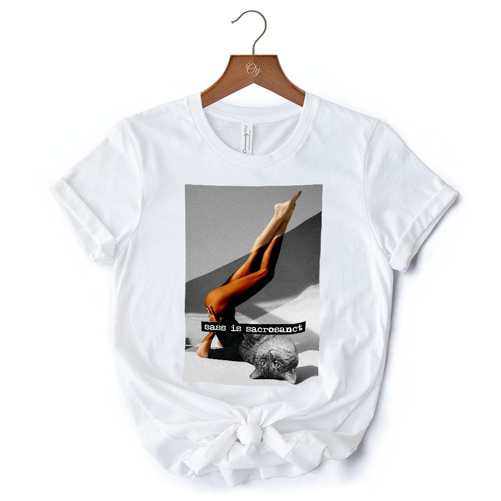 Sass is Sacrosanct Concept Art Graphic T-Shirt, Sexy Cat Woman Black and White Streetwear Tee