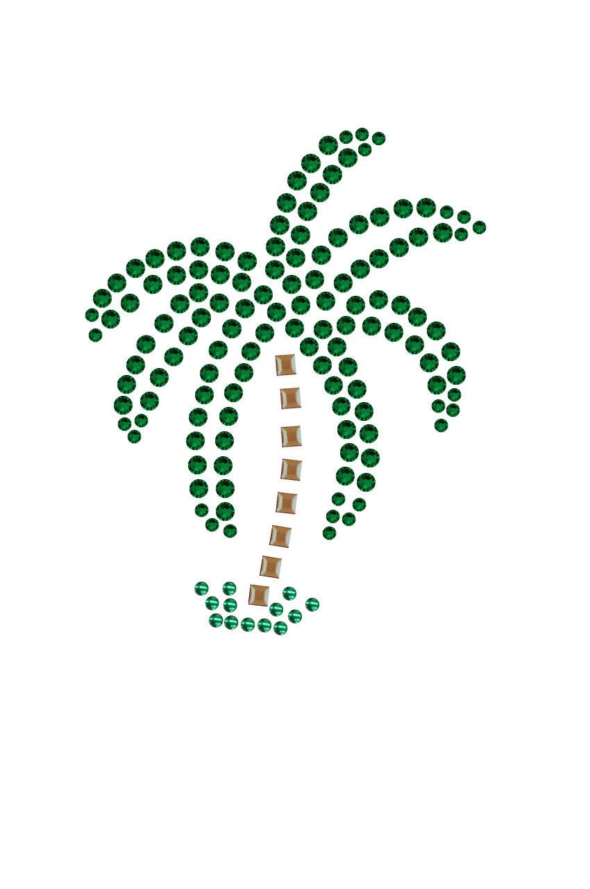 Palm Tree (Green Rhinestones - Small) - Womens T-shirt