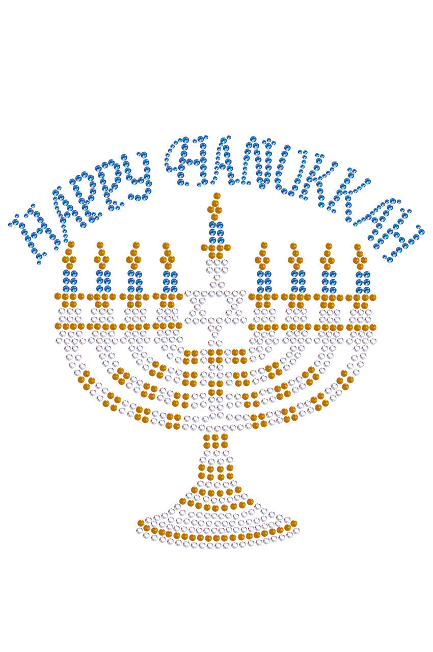 Menorah - Large (Blue, Silver, & Gold) - Womens T-shirt