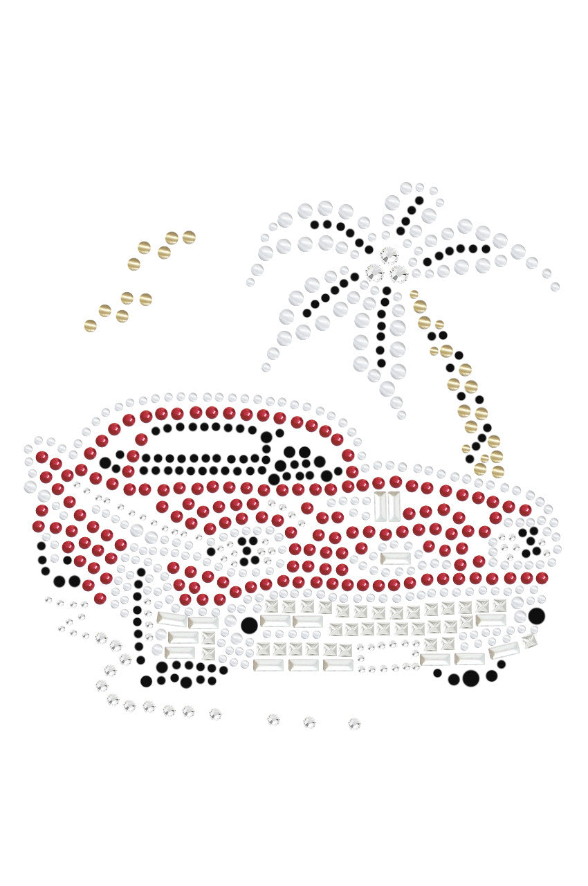 Car with Palm Tree (Red) - Womens T-shirt