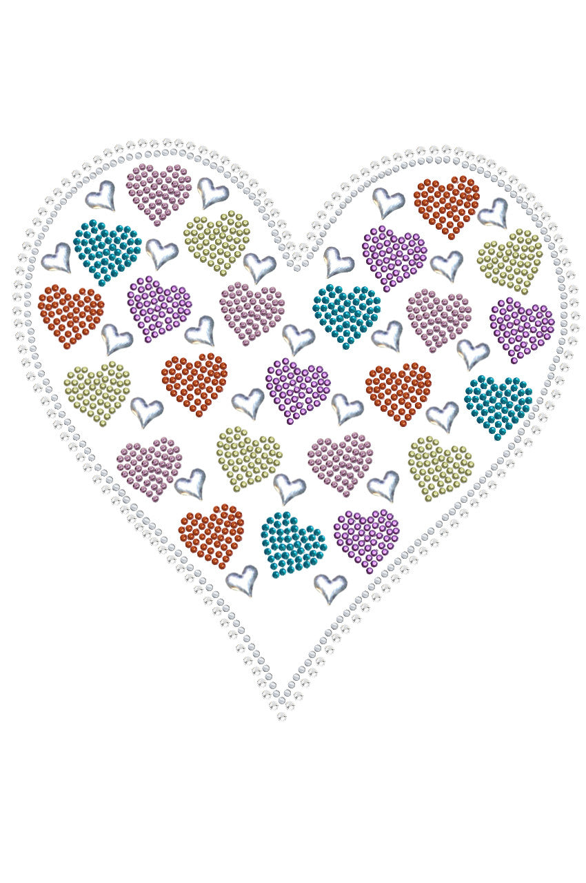 Heart with Multicolor Rhinestud Hearts - Womens T-shirt