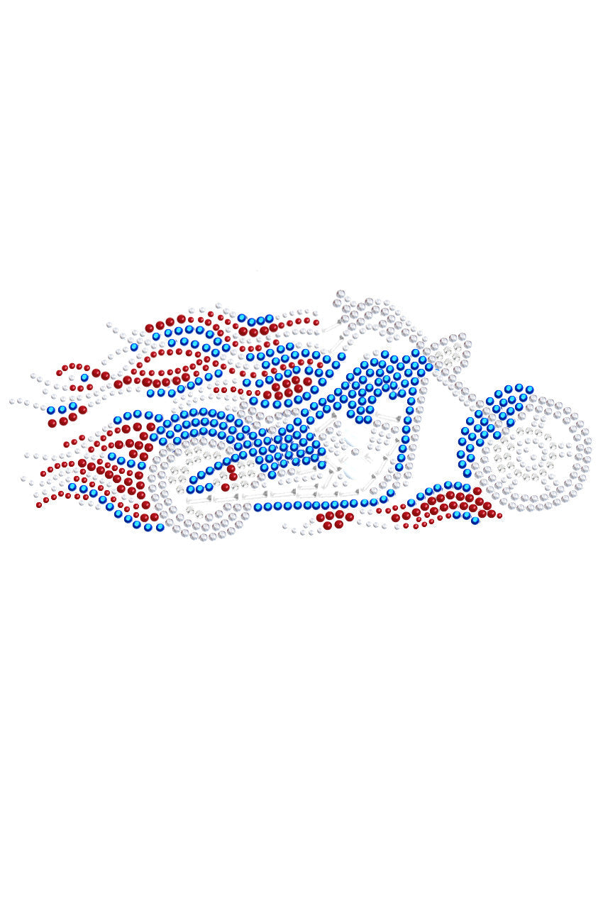 Motorcycle - Large Red, White, & Blue with Flames - Womens T-shirt