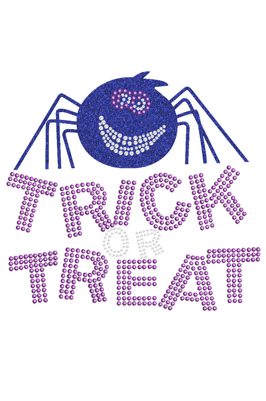 Trick or Treat with Blue Glitter Spider - Womens Tee