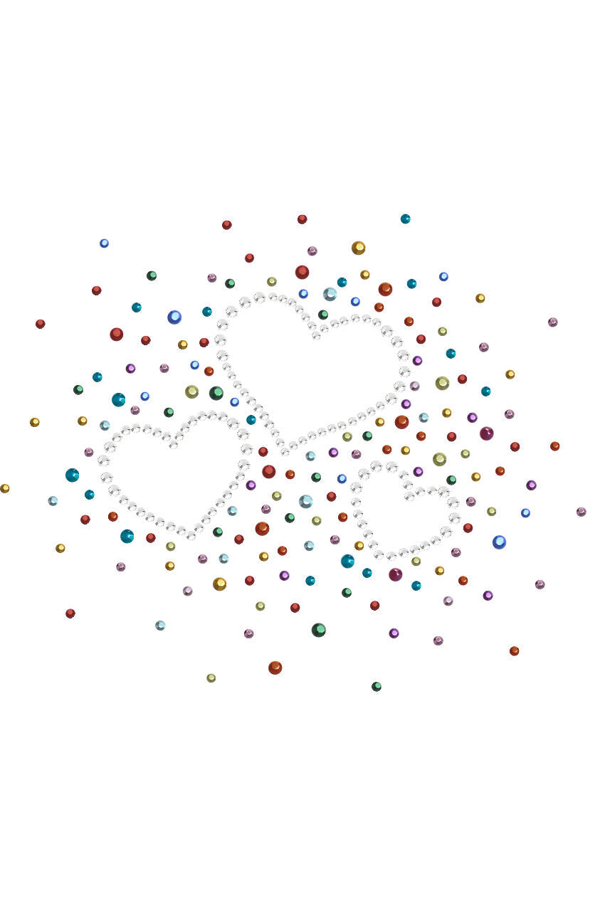 Three Hearts with Multicolored Studs - Womens T-shirt