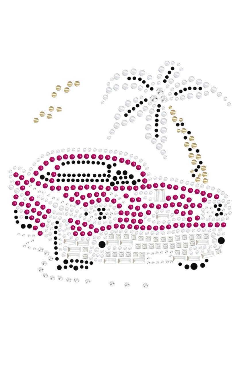 Car with Palm Tree (Pink) - Womens T-shirt