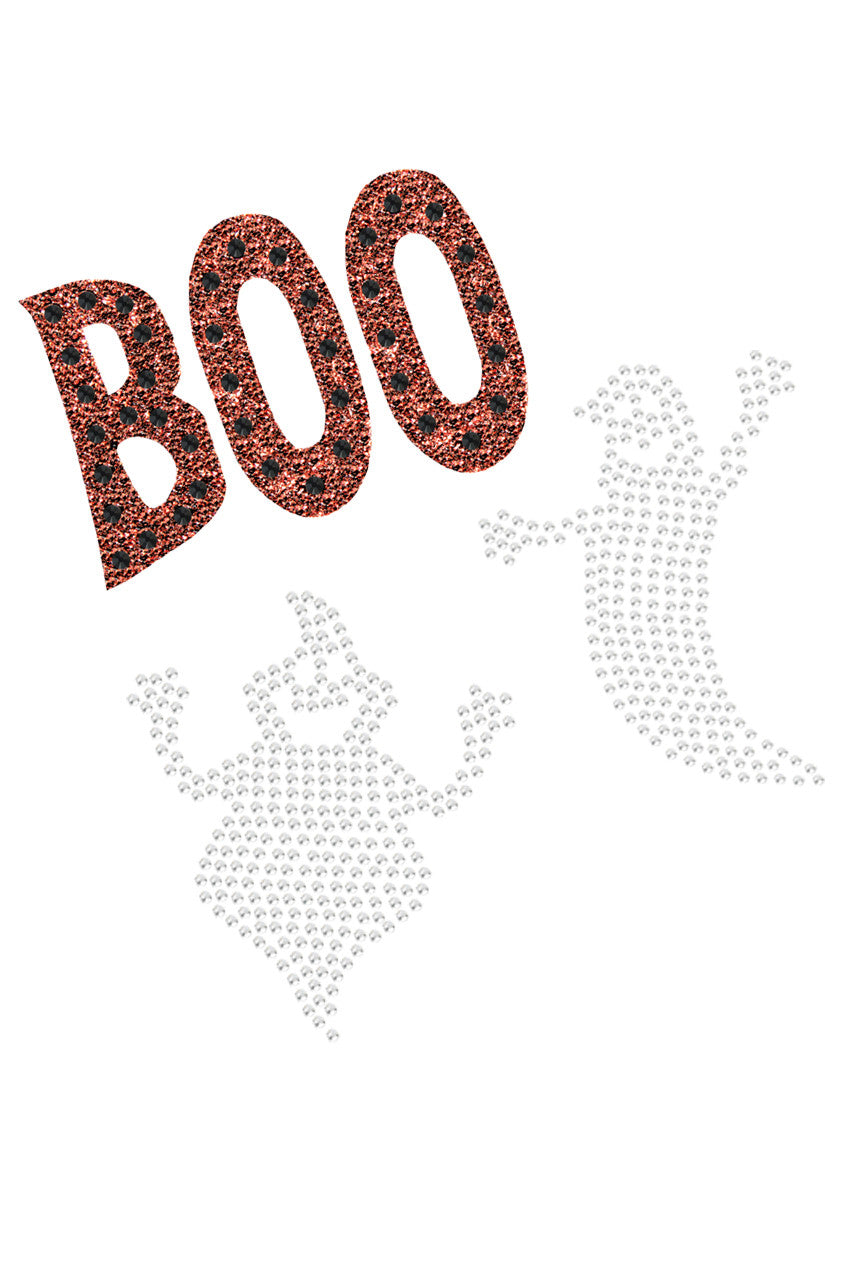Orange Glitter Boo with Rhinestone Ghost - Womens T-shirt