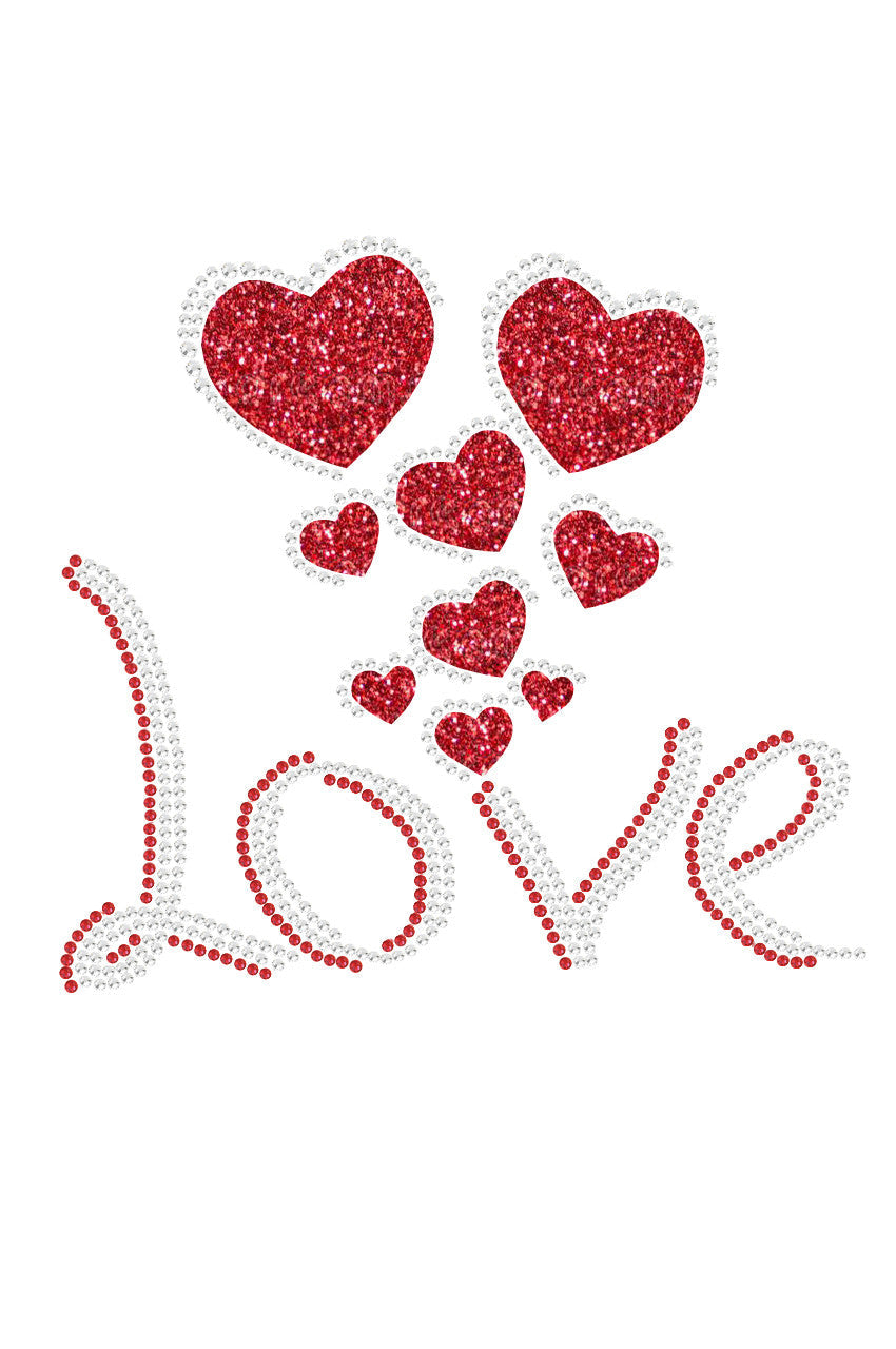 Love with Red Glitter Hearts - Womens Tee