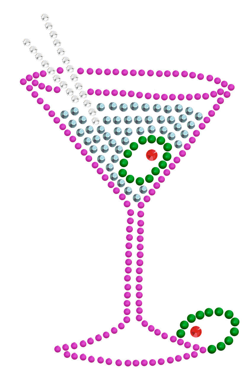 Martini (Fuchsia with Blue Rhinestones) - Womens T-shirt