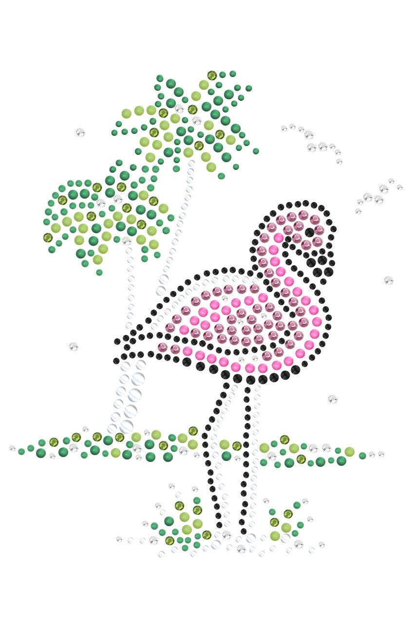 Pink Flamingo with Palm Trees - Womens T-shirt