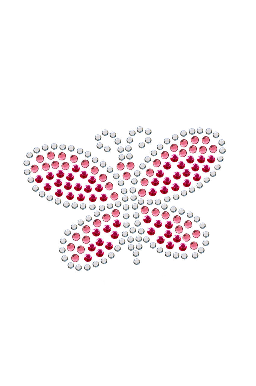 Pink Austrian crystal Rhinestone & Rhinestud Butterfly - Womens T-shirt