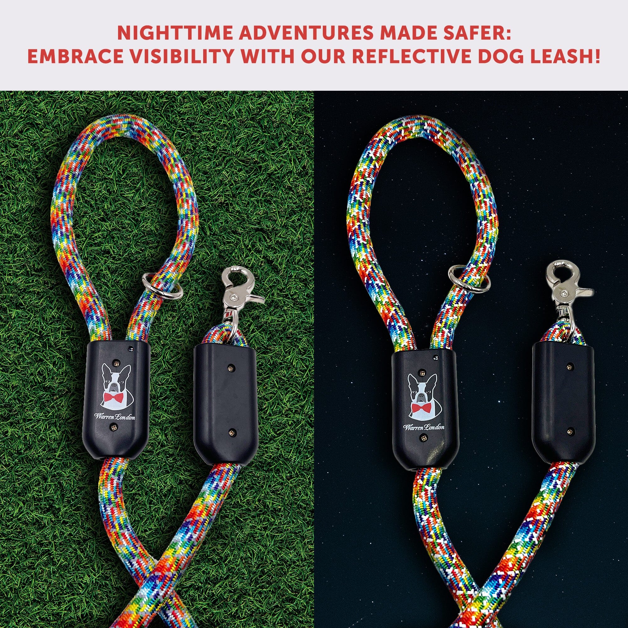 Rope Leash - Rainbow Reflective