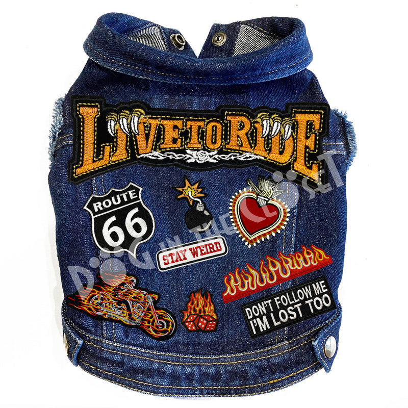 Live to Ride Big Biker Denim Dog Jacket