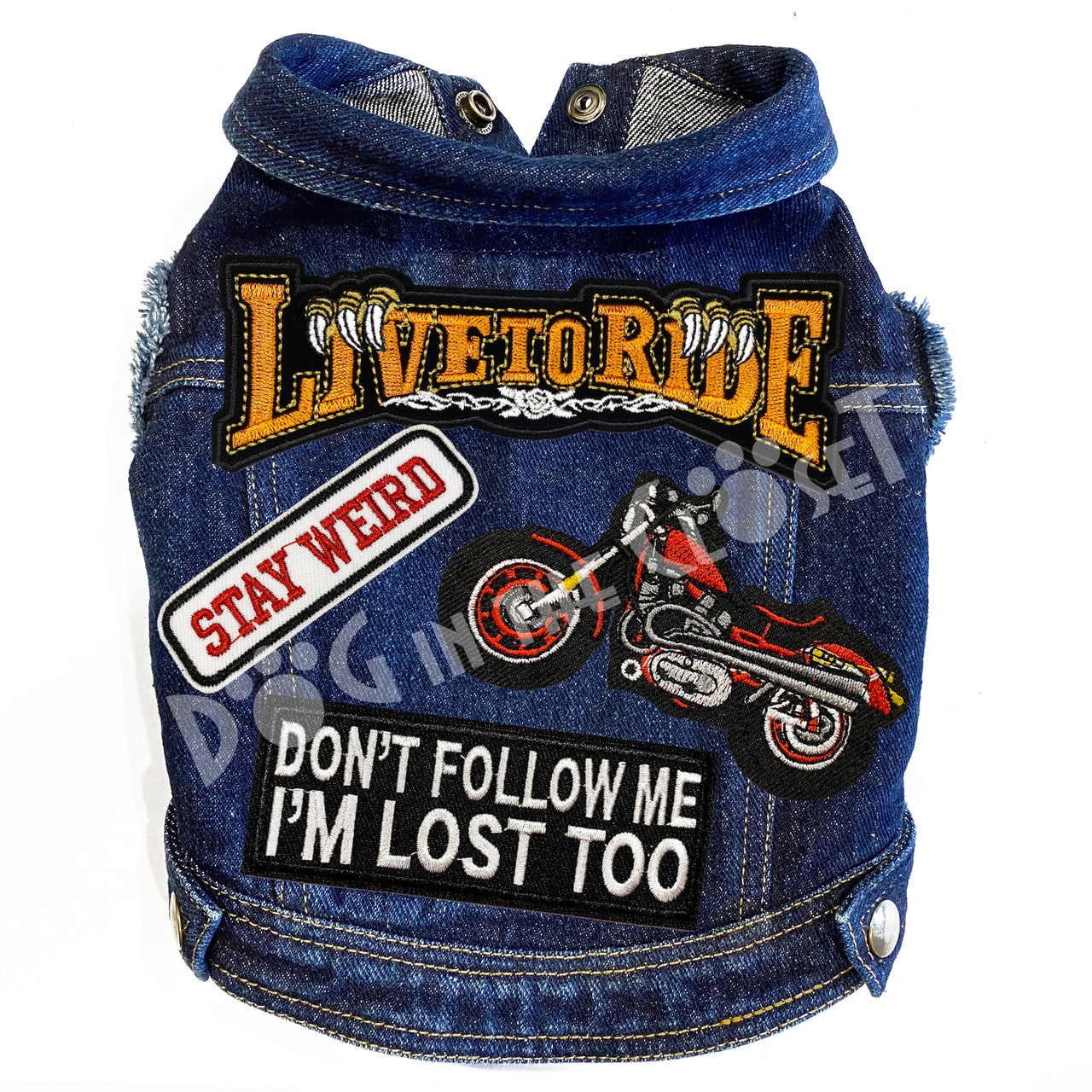 Live to Ride Little Biker Denim Dog Jacket