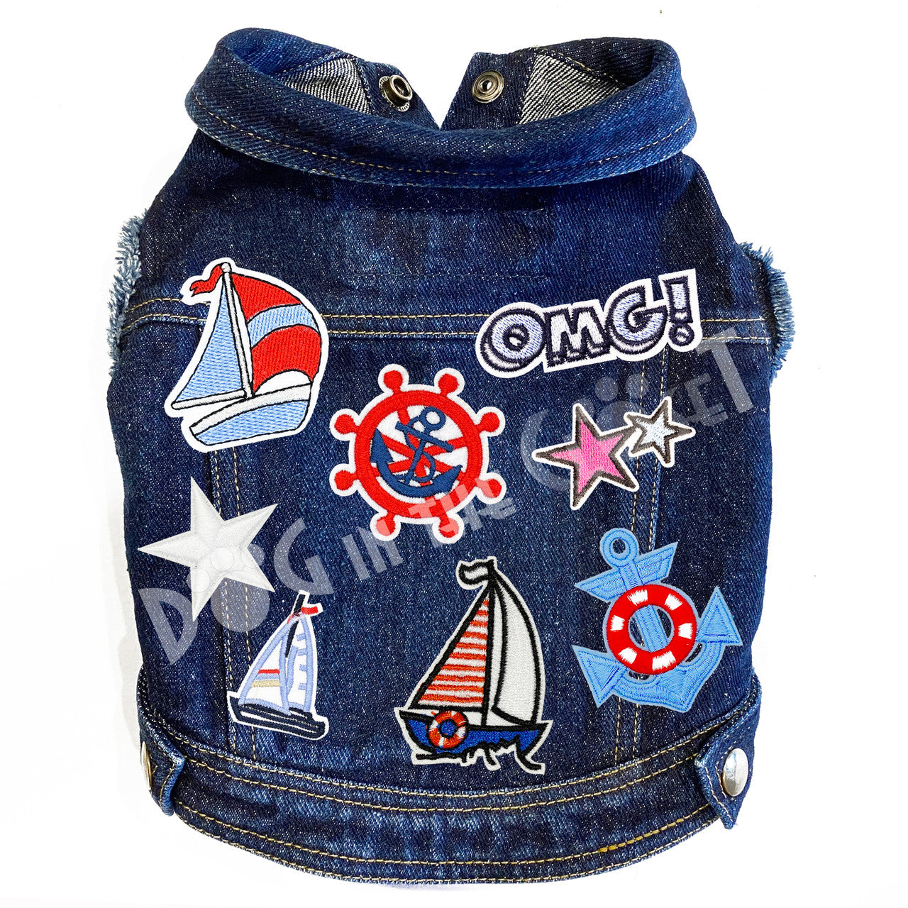 Nautical Ships Denim Dog Jacket