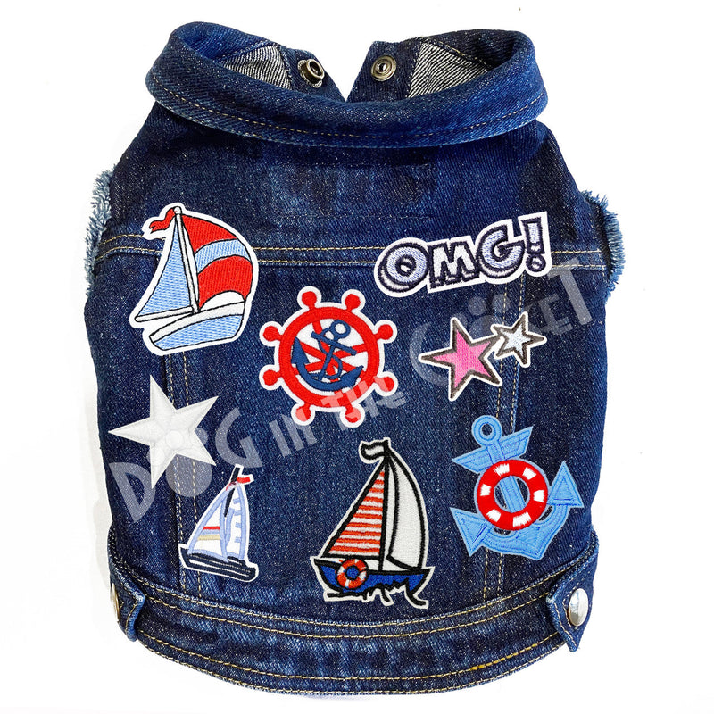 Nautical Ships Denim Dog Jacket