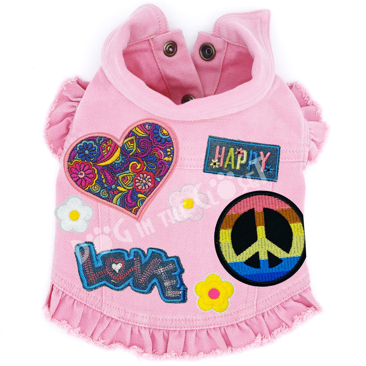 Peace, Love, & Happiness Denim Dog Jacket