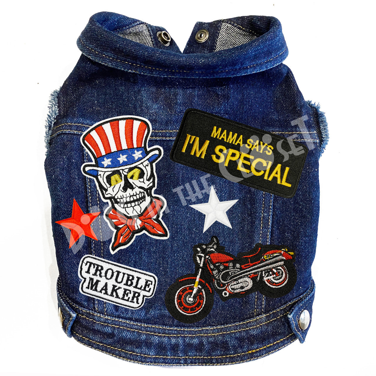 Patriotic Trouble Maker Denim Dog Jacket