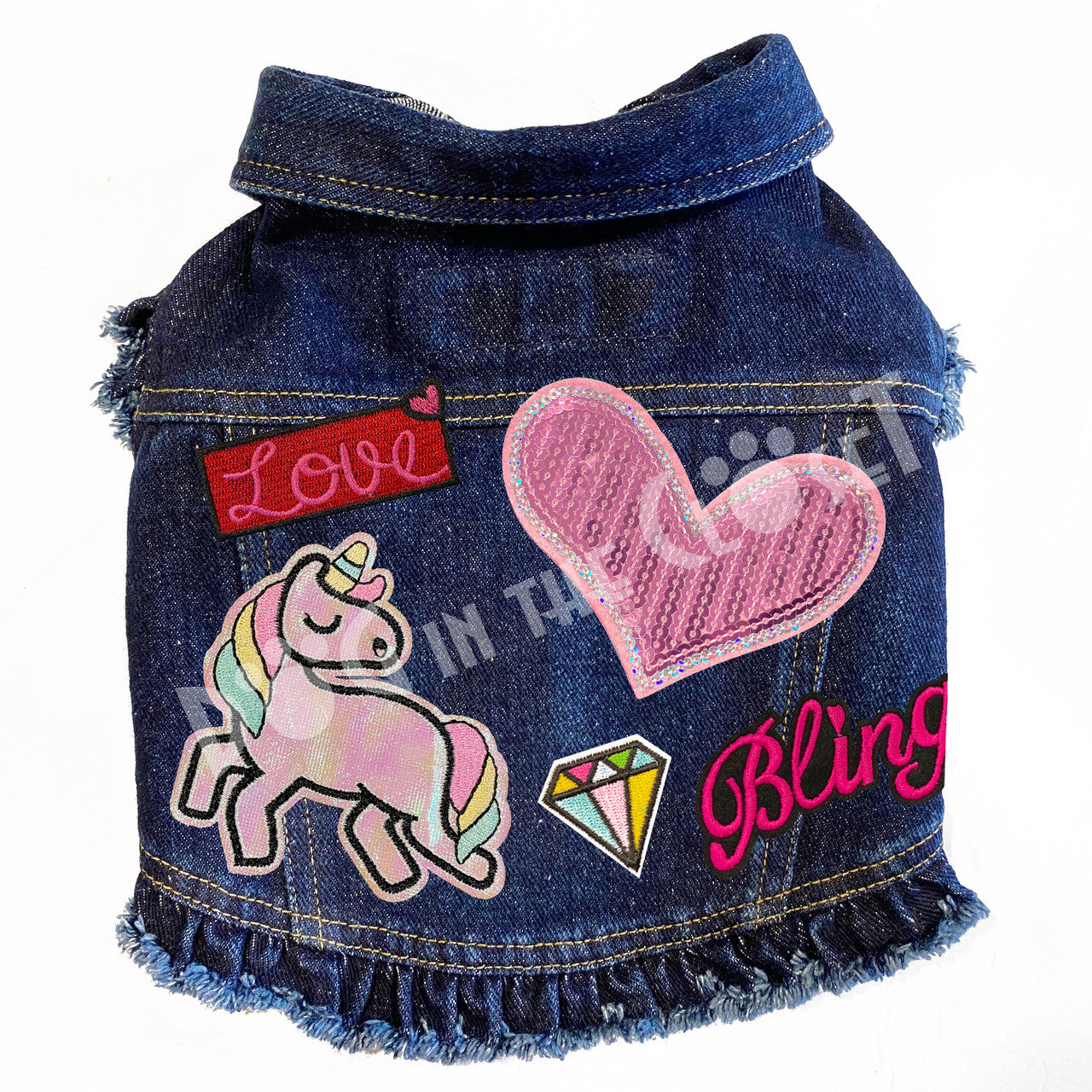 Bling Unicorn Denim Dog Jacket