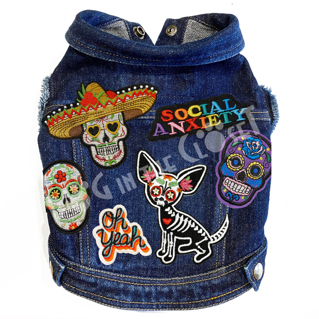 Day of the Dead Denim Dog Jacket