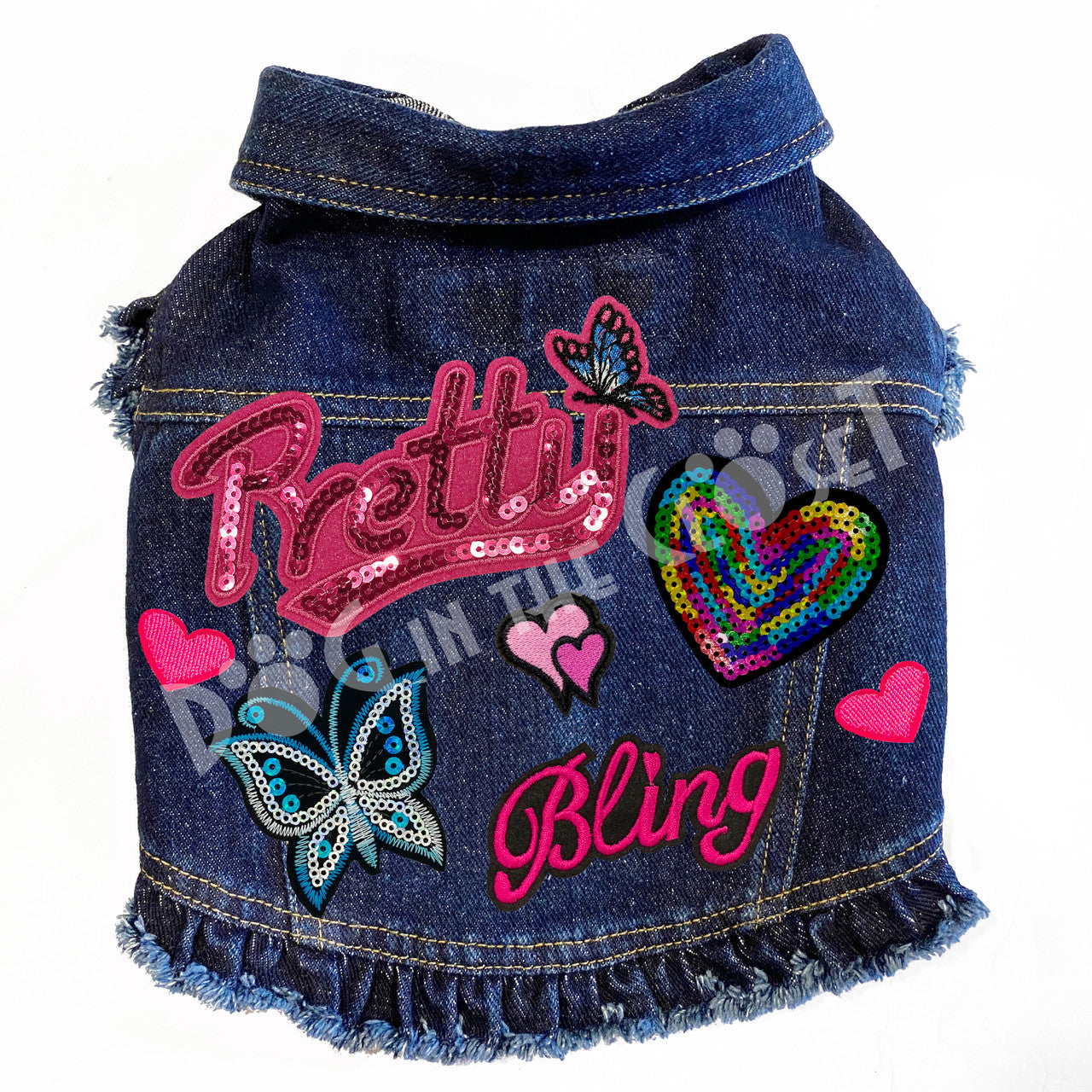 Pretty Butterfly Denim Dog Jacket